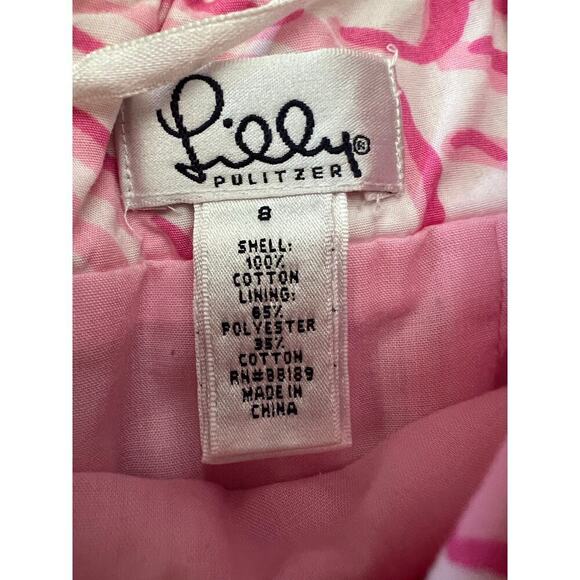 Lilly Pulitzer Women's 8 Midi Dress Pink Flamingo Print Halter Neck White Lace - Picture 11 of 15